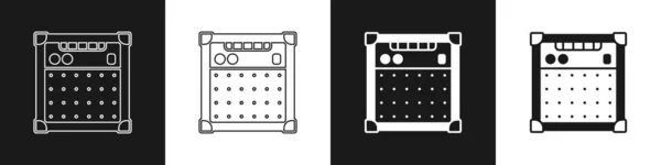 Встановити Піктограму Підсилювача Гітари Ізольовано Чорно Білому Тлі Музичний Інструмент — стоковий вектор