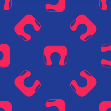 Red Travel neck pillow icon isolated seamless pattern on blue background. Pillow U-shaped.  Vector