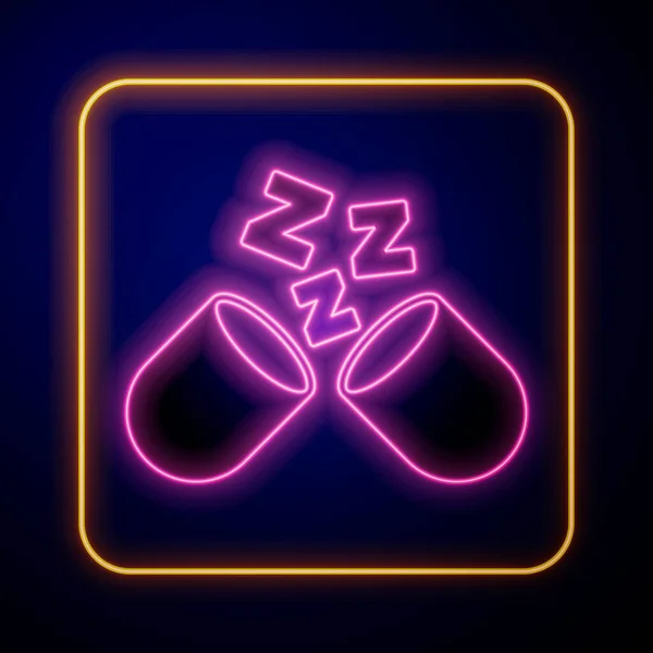 Glowing Neon Sleeping Pill Icon Isolated Black Background Vector — Stock Vector
