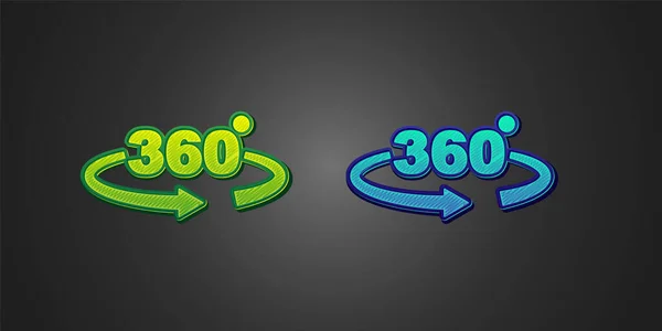 Зелена Синя Піктограма 360 Градусів Ізольована Чорному Тлі Віртуальна Реальність — стоковий вектор