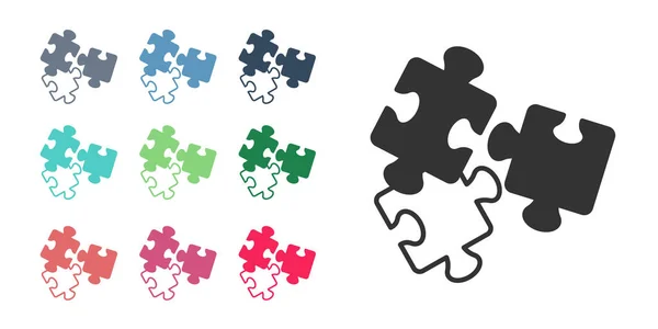 Fekete Puzzle Darab Játék Ikon Elszigetelt Fehér Háttér Állítsa Ikonok — Stock Vector