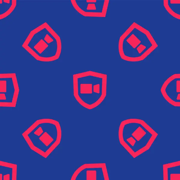赤ビデオチャット会議アイコン青の背景に隔離されたシームレスなパターン オンライン会議の作業フォームホーム リモートプロジェクト管理 ベクトル — ストックベクタ