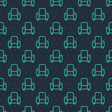 Yeşil çizgi sinema koltuğu ikonu mavi arkaplanda izole edilmiş pürüzsüz desen. Vektör