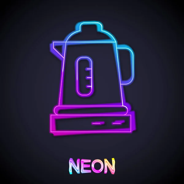 Leuchtende Neon Linie Wasserkocher Symbol Isoliert Auf Schwarzem Hintergrund Teekanne — Stockvektor