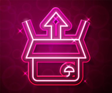 Parlayan neon hattı Unboks simgesi kırmızı arkaplanda izole edildi. Vektör