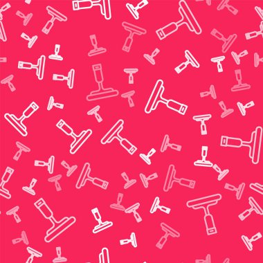 Beyaz çizgi temizleme hizmeti ve cam temizleyicisi simgesi kırmızı arkaplanda izole edilmiş pürüzsüz desen. Silecek, kazıyıcı, silecek. Vektör