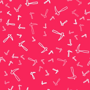 Beyaz çizgi Scythe simgesi kırmızı arkaplanda izole edilmiş. Mutlu Cadılar Bayramı Partisi. Vektör