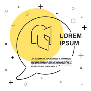 Beyaz arka planda izole edilmiş siyah çizgi Ortaçağ demir miğferi. Şövalye miğferi Rastgele dinamik şekiller. Vektör