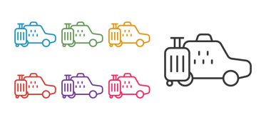 Taksi araç simgesi beyaz arkaplanda izole edildi. Simgeleri renklendirin. Vektör