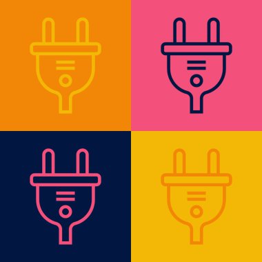 Pop sanat eseri elektrik prizi simgesi renk arkaplanında izole edildi. Bağlantı kavramı ve elektriğin kesilmesi. Vektör