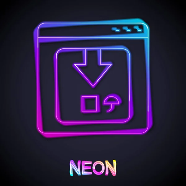 Glowing Neon Line Online App Delivery Tracking Icon Isolated Black — Stockový vektor