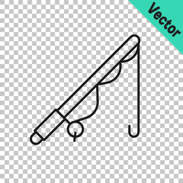 Black Line Fishing Rod Icon Isolated Transparent Background Catch Big — Vector de stock