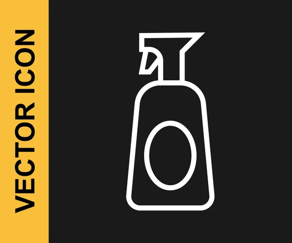 Weiße Linie Reinigungssprühflasche Mit Reinigungsmittelflüssigkeit Symbol Isoliert Auf Schwarzem Hintergrund — Stockvektor