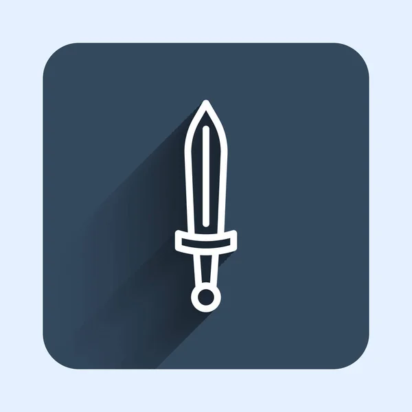 White Line Medieval Sword Icon Isolated Long Shadow Background Medieval — Stockvektor