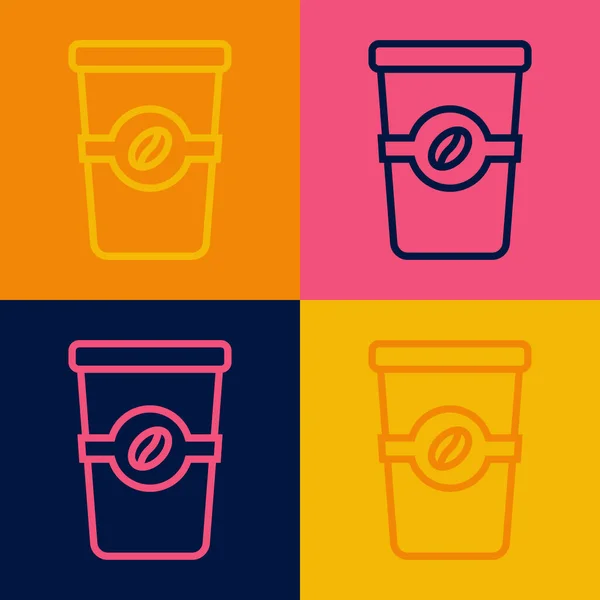 流行艺术线咖啡杯 去图标隔离的色彩背景 — 图库矢量图片