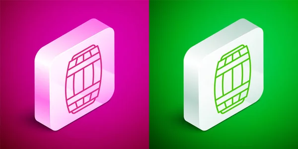 Isometric Line Wooden Barrel Icon Isolated Pink Green Background Alcohol — Vector de stock