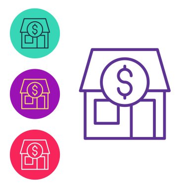 Hat Alış veriş binası ya da market simgesi beyaz arkaplanda izole edildi. Dükkan inşaatı. Simgeleri renklendirin. Vektör