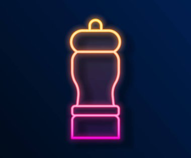 Parlayan neon çizgisi Pepper simgesi siyah arkaplanda izole edildi. Yemek pişirme baharatları. Vektör