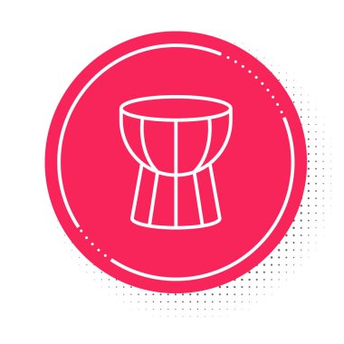 Beyaz çizgi Afrika darbuka davul ikonu beyaz arka planda izole. Müzik aleti. Kırmızı daire düğmesi. Vektör