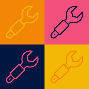 Pop Art Line İngiliz anahtarı simgesi renk arkaplanında izole edildi. Anahtar tamir aleti. Servis aracı sembolü. Vektör