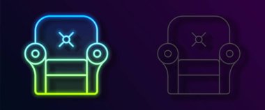 Parlayan neon hattı Armchair simgesi siyah arkaplanda izole edildi. Vektör