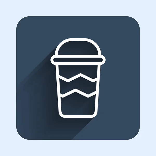 Weiße Linie Kaffeetasse Symbol Isoliert Mit Langen Schatten Hintergrund Blauer — Stockvektor