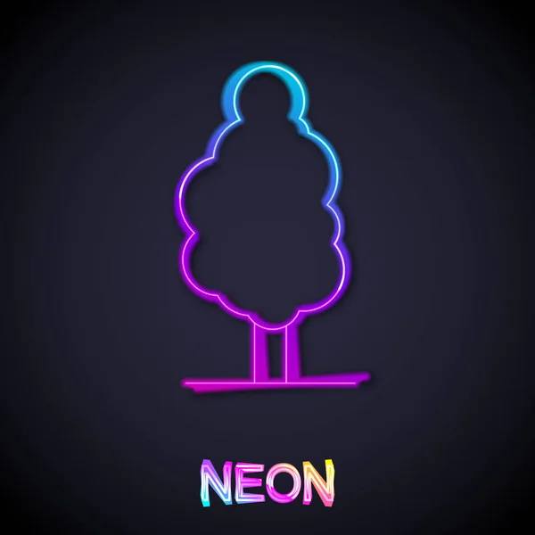 Gloeiende Neon Lijn Boom Pictogram Geïsoleerd Zwarte Achtergrond Bossymbool Vector — Stockvector