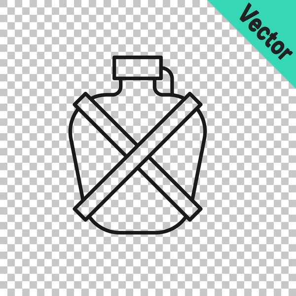 Black Line Canteen Water Bottle Icon Isolated Transparent Background Tourist — Stock Vector