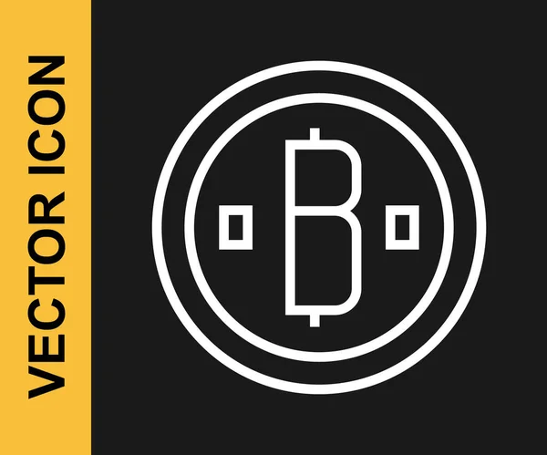 Ligne Blanche Cryptocurrency Coin Icône Bitcoin Isolé Sur Fond Noir — Image vectorielle