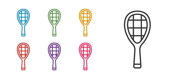 Set Line Tennis Racket Icon Isolated White Background Sport Equipment — Vector de stock