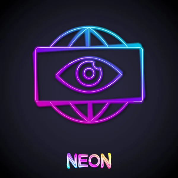 Žhnoucí Neonová Čára Big Brother Elektronické Oko Ikona Izolované Černém — Stockový vektor