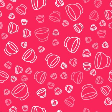 White line Soy sauce in bowl icon isolated seamless pattern on red background.  Vector