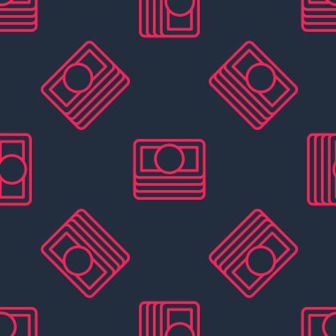 Kırmızı çizgi, kağıt para yığını nakit para ikonu siyah arka planda izole edilmiş kusursuz desen. Para desteleri. Para birimi. Vektör