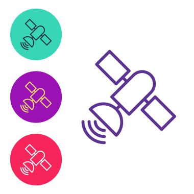 Uydu simgesini beyaz arkaplanda izole et. Simgeleri renklendirin. Vektör