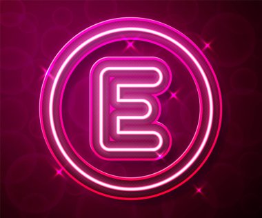 Parlayan neon hattı pusula batı simgesi kırmızı arkaplanda izole edildi. Rüzgâr yön bulma sembolü. Rüzgar gül işareti. Vektör