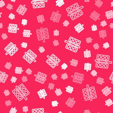 Beyaz çizgi Yarış trafik ışığı ikonu kırmızı arka planda izole edilmiş. Vektör