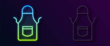 Parlayan neon hattı Blacksmith önlük simgesi siyah arkaplanda izole edildi. Koruyucu giysi ve alet işçisi. Vektör