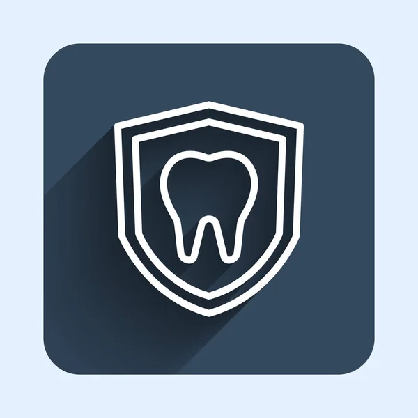 Linha Branca Ícone Proteção Dental Isolado Com Fundo Sombra Longa — Vetor de Stock