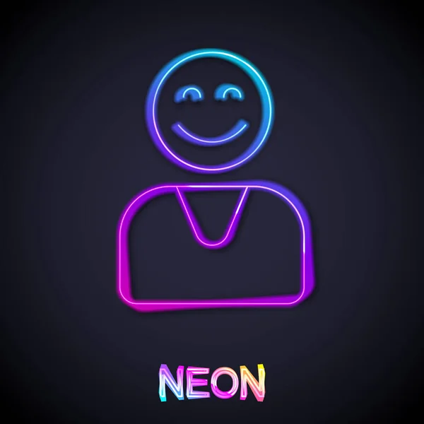 Glowing Neon Line Happy Customer Icon Isolated Black Background Vector — Vettoriale Stock