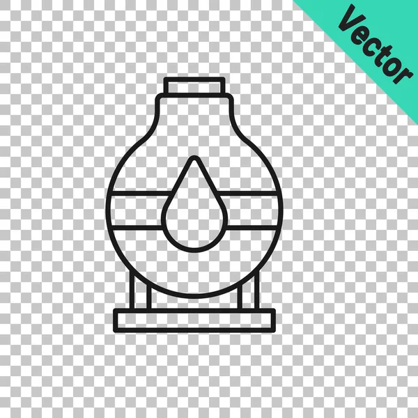 Black Line Oil Tank Storage Icon Isolated Transparent Background Vessel — Stock Vector