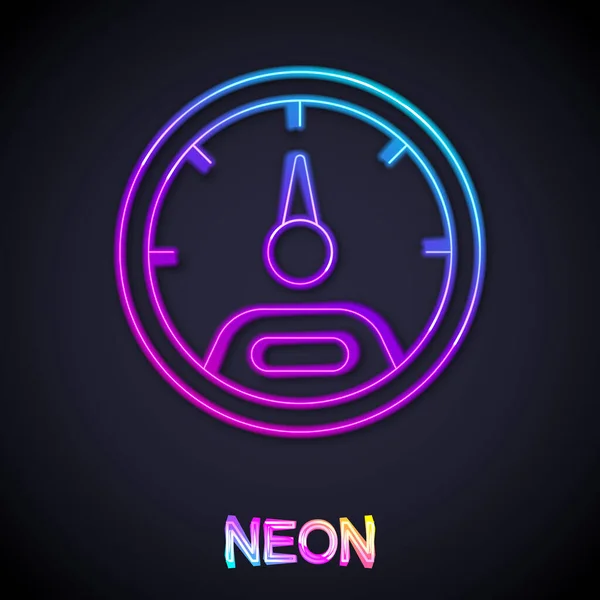 Gloeiende Neon Lijn Speedometer Pictogram Geïsoleerd Zwarte Achtergrond Vector — Stockvector
