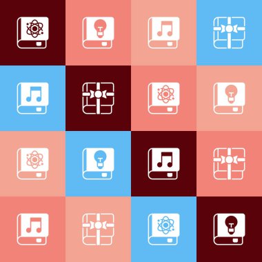 Fizik, Kullanıcı Kılavuzu, Ses Kitabı ve hediye simgesi olarak pop sanat kitabını ayarla. Vektör