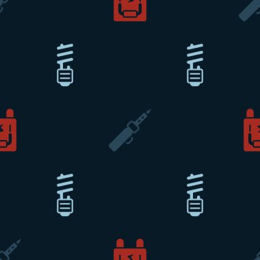 Elektrik panelini, lehim demirini ve LED ampulünü pürüzsüz desene ayarlayın. Vektör