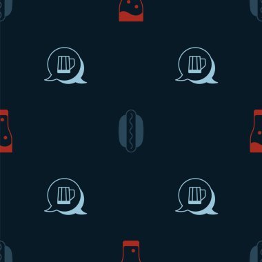 Bir bardak bira, Hotdog sandviçi ve tahta bardağı kusursuz desenli olsun. Vektör