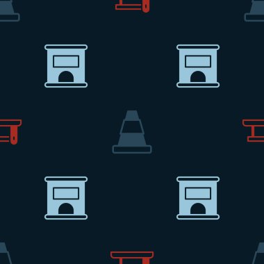 Demiryolu bariyeri, trafik konisi ve bilet gişesi ayarlayın. Vektör