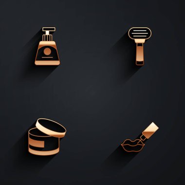 Krem ya da losyon kozmetik tüpü tıraş jileti ve uzun gölgeli Lip büyütme ikonu. Vektör