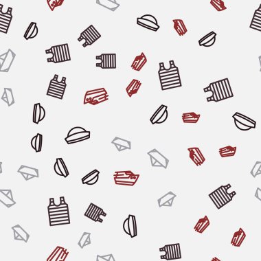 Sailor şapkalı çizgili denizci tişörtü katlanmış kağıt tekne ve sürat teknesi kusursuz desenli. Vektör.