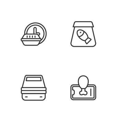 Yemek siparişini mobil beslenme çantasına ayarla 24 saat dağıtım ve çevrimiçi balık ikonu. Vektör.