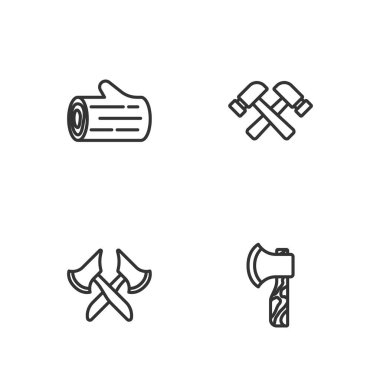 Tahta balta kütüğü ve çapraz çekiç simgesi. Vektör.