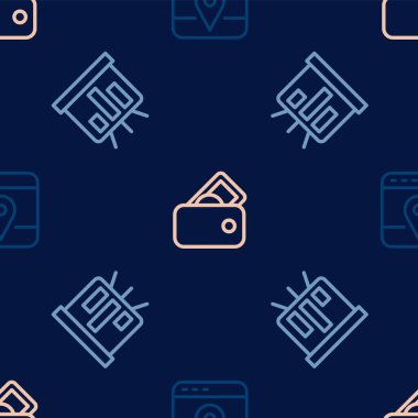 Harita tahtası çizelgesi ve cüzdan parasıyla kusursuz desen üzerine çizgi Infographic 'i ayarla. Vektör.